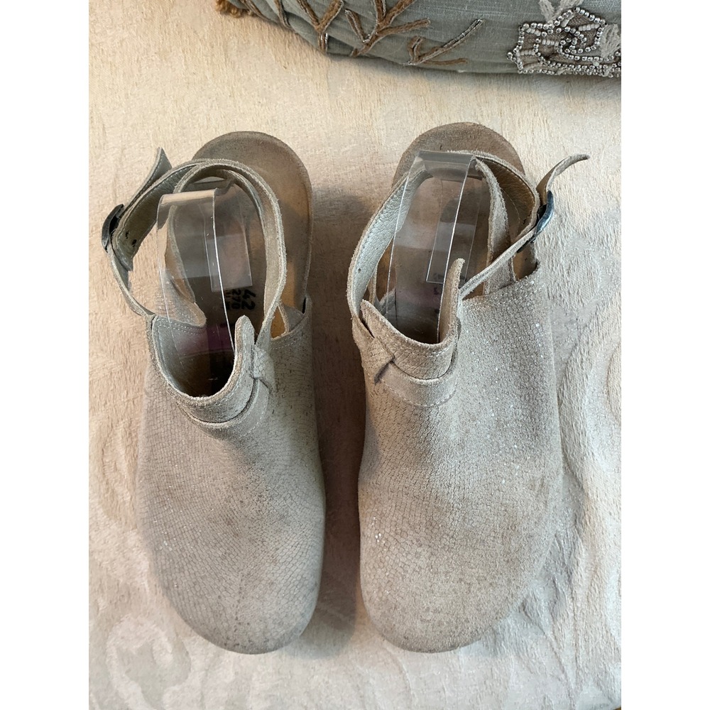 Birkenstock Papillio Clogs Womens 42 10.5 ,11 Beige Esra Wedge‎ Suede, Metallic